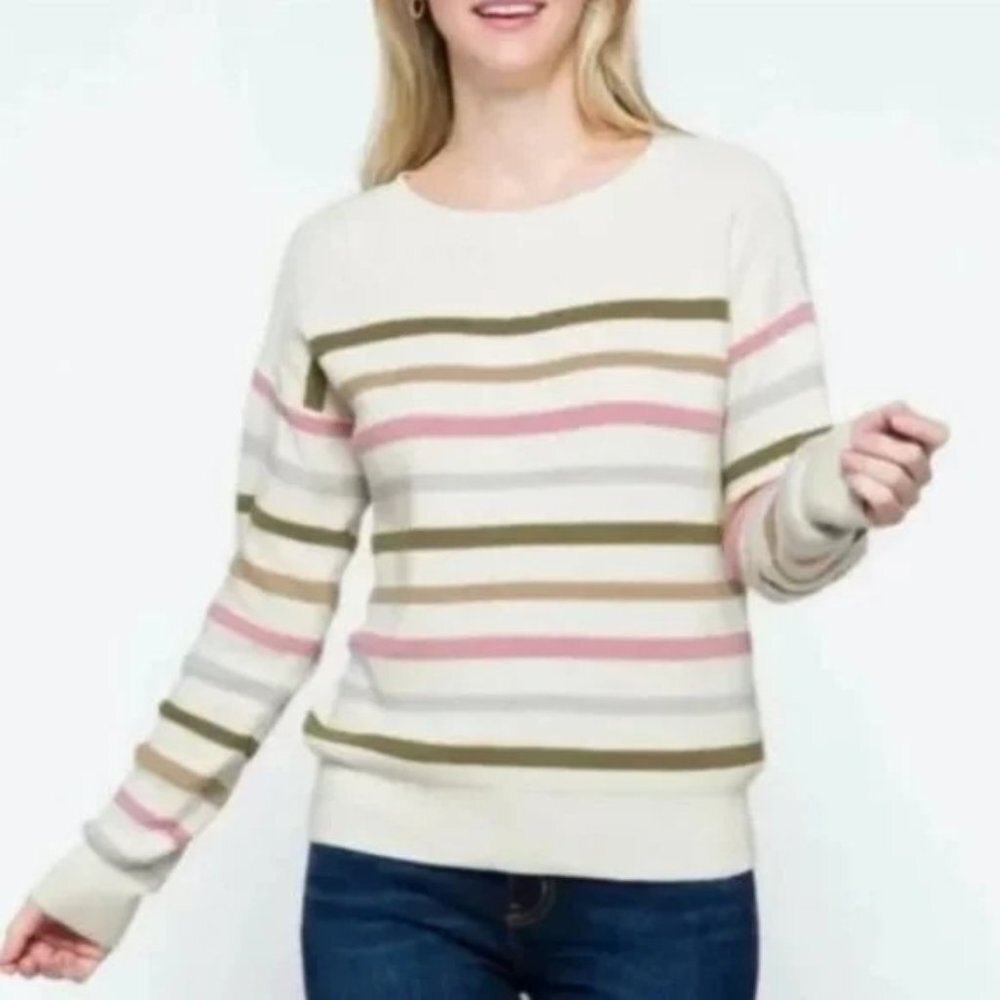 NWOT Stitch Fix Design History Striped Cotton Ida Waffle Knit Sweater Small